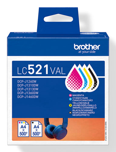 Cartouches compatibles premiums Brother LC521VAL - multipack 4 couleurs : noire, cyan, magenta, jaune