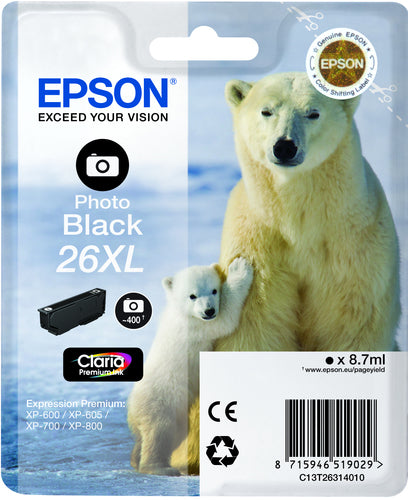 Cartouche d'origine Epson C13T26314010 / 26XL - noire