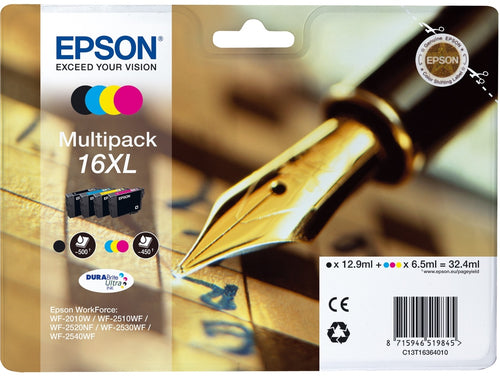 Cartouches compatibles premiums Epson C13T16364010 / 16XL - multipack 4 couleurs : noire, cyan, magenta, jaune