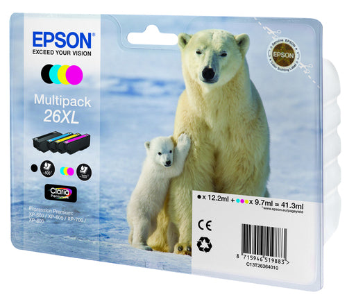 Cartouches compatibles premiums Epson C13T26364010 / 26XL - multipack 4 couleurs : noire, cyan, magenta, jaune