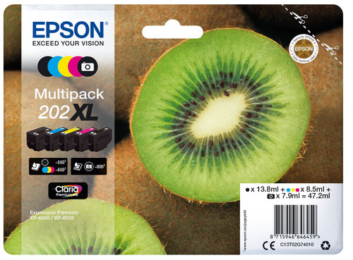 Cartouches compatibles premiums Epson C13T02G74010 / 202XL - multipack 5 couleurs : noire, cyan, magenta, jaune