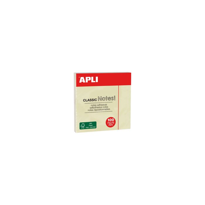 APLI Notes adhésives "CLASSIC Notes!", 75 x 75 mm, jaune