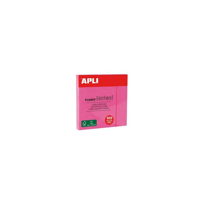 APLI Notes adhésives "FUNNY Notes!", 75 x 75 mm, rose fluo