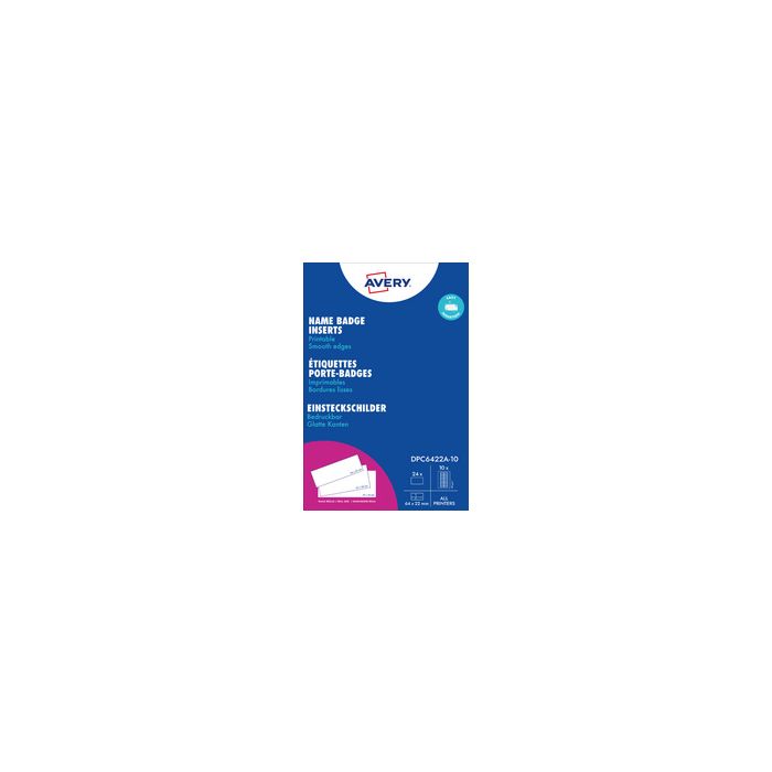 AVERY Insert imprimable pour badge, 190 g/m2, 74x34mm, blanc
