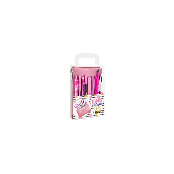 BIC Kit d'écriture "PINK & PURPLE" avec trousse, 10 pièces