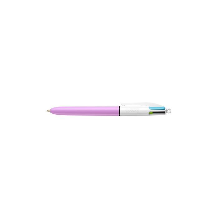 BIC Stylo à bille rétractable 4 Colours Fun, rose/blanc