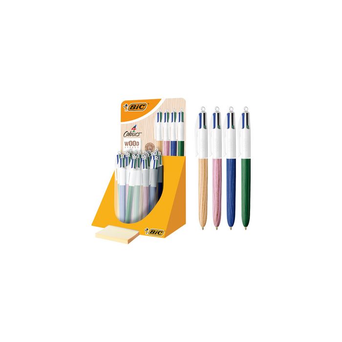 BIC Stylo à bille rétractable 4Colours Wood Style présentoir