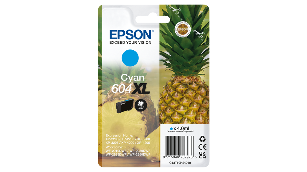 Cartouche d'encre de Marque Epson 604XL Série Ananas (C13T10H24) - Cyan- Format XL-(350pages)