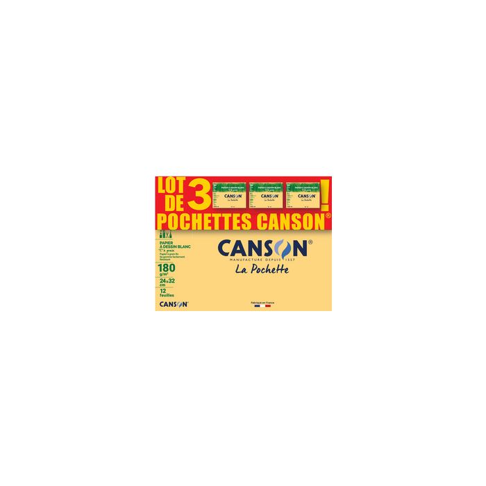 CANSON Papier à dessin "C" à grain, 240 x 320 mm, lot de 3