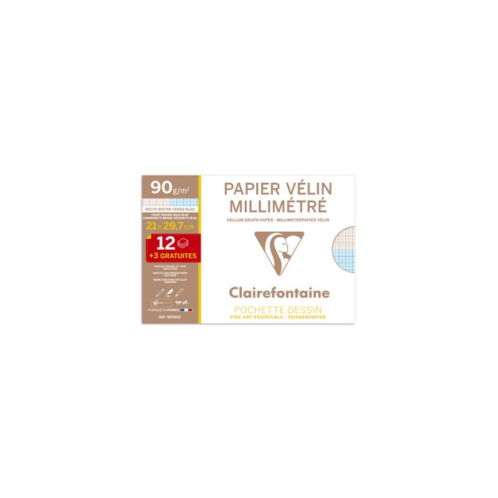 Clairefontaine Papier vélin millimétré, A4, pack promo