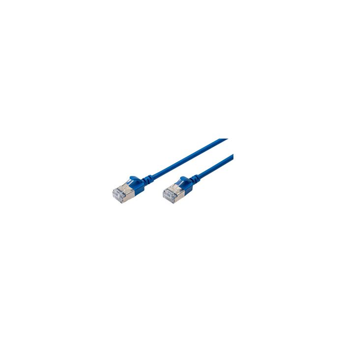 DIGITUS Câble de brassage Slim, cat. 6A, F/FTP, 0,5 m, bleu