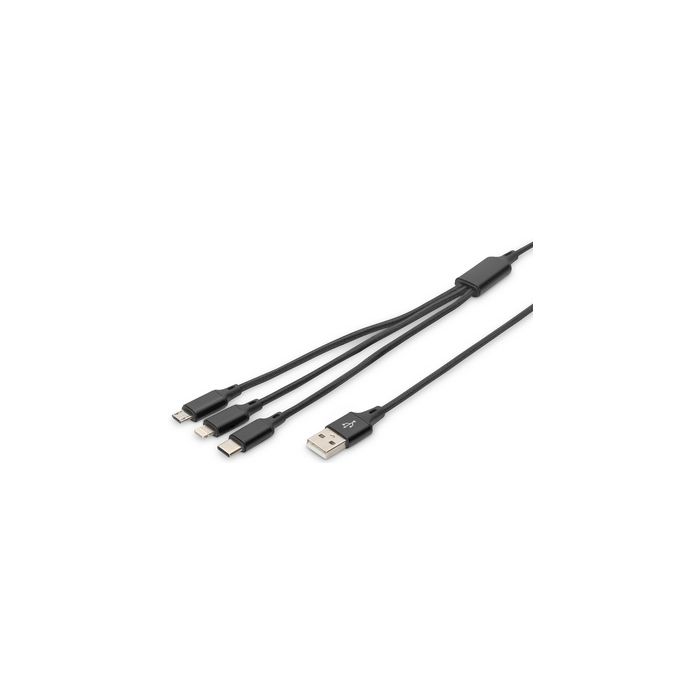 DIGITUS Câble de charge 3-en-1, USB A-Lightning + Micro USB