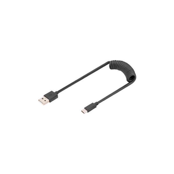 DIGITUS Câble spiralé USB 2.0, USB-A - USB-C, 1,0 m