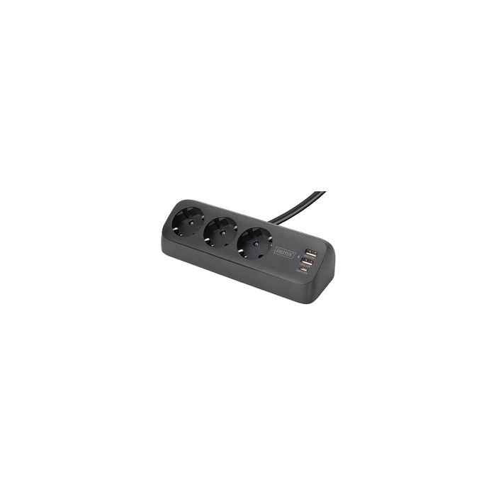 DIGITUS Steckdosenleiste, 3-fach + 3x USB, schwarz