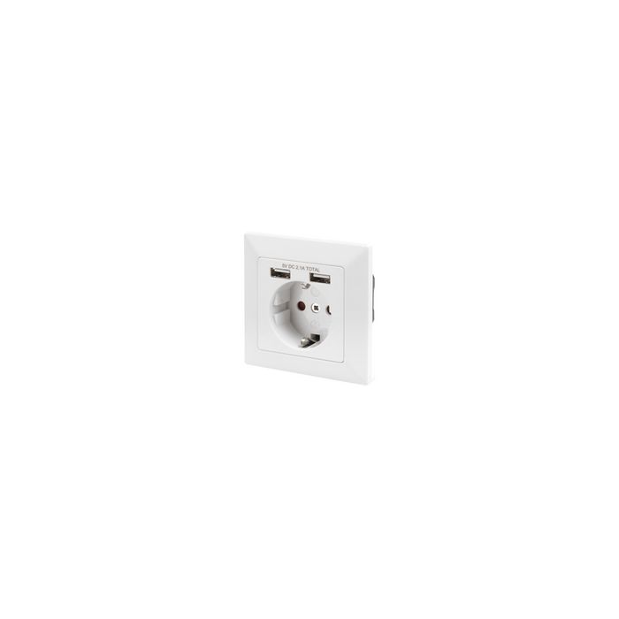 DIGITUS Unterputz-Steckdose, weiß, mit 2x USB-Port, weiß