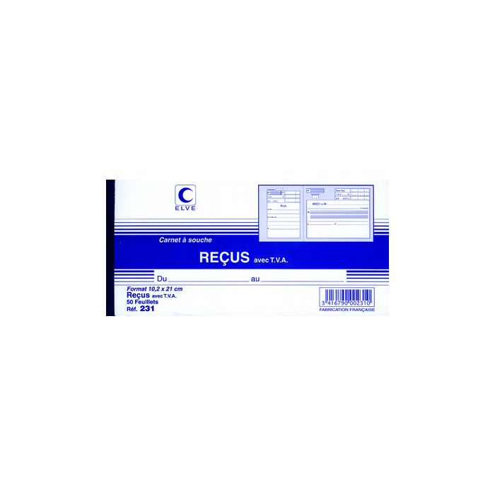 ELVE Carnet à souche "Reçu avec TVA", 96 x 210 mm