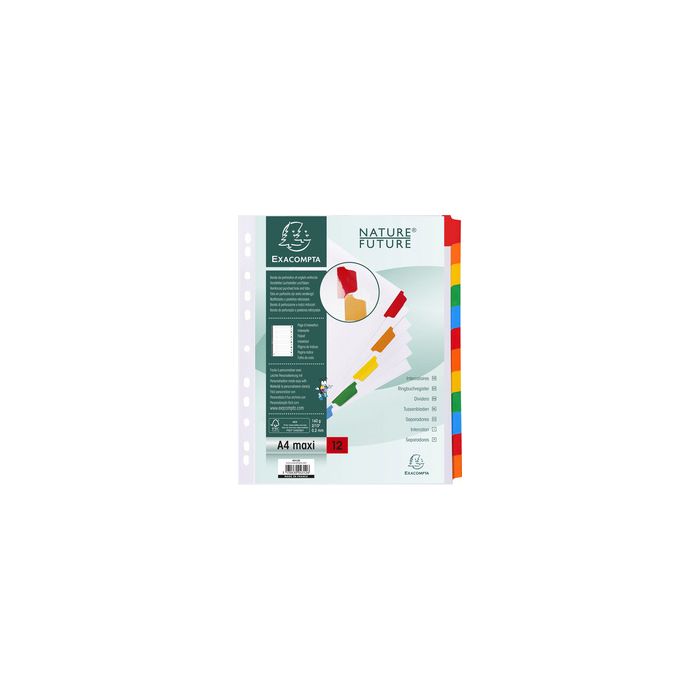 EXACOMPTA Intercalaires en carton, A4 Maxi, 12 touches x20