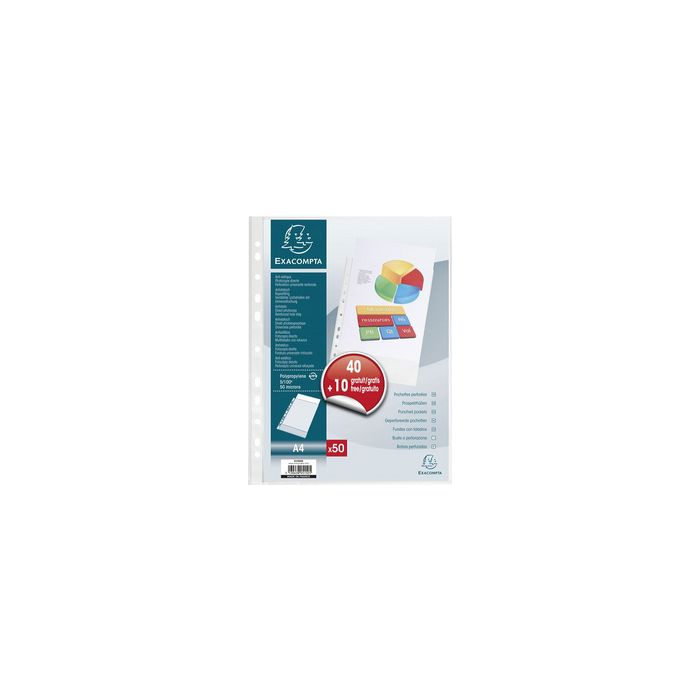 EXACOMPTA Pochette perforée, pack promo 40+10 GRATUITS, A4,