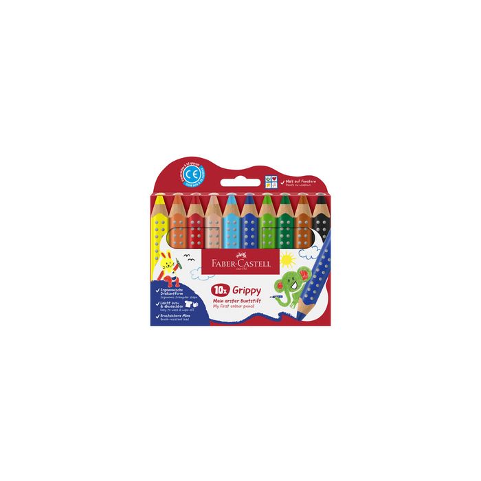 FABER-CASTELL Crayon de couleur Grippy, étui carton de 10