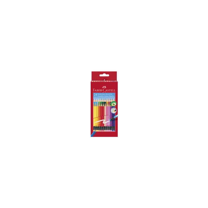 FABER-CASTELL Crayon de couleur gommable, étui carton de 24