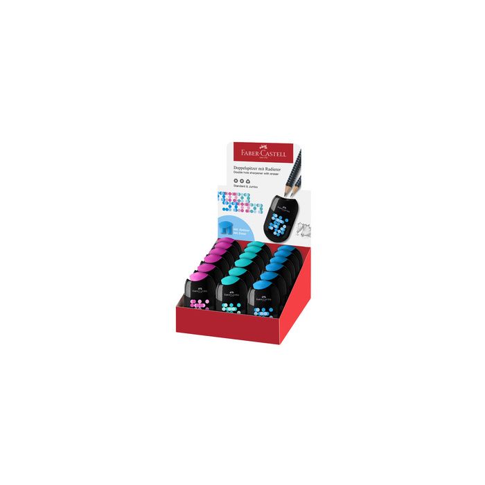 FABER-CASTELL Taille-crayon double TWO TONE, en présentoir x18