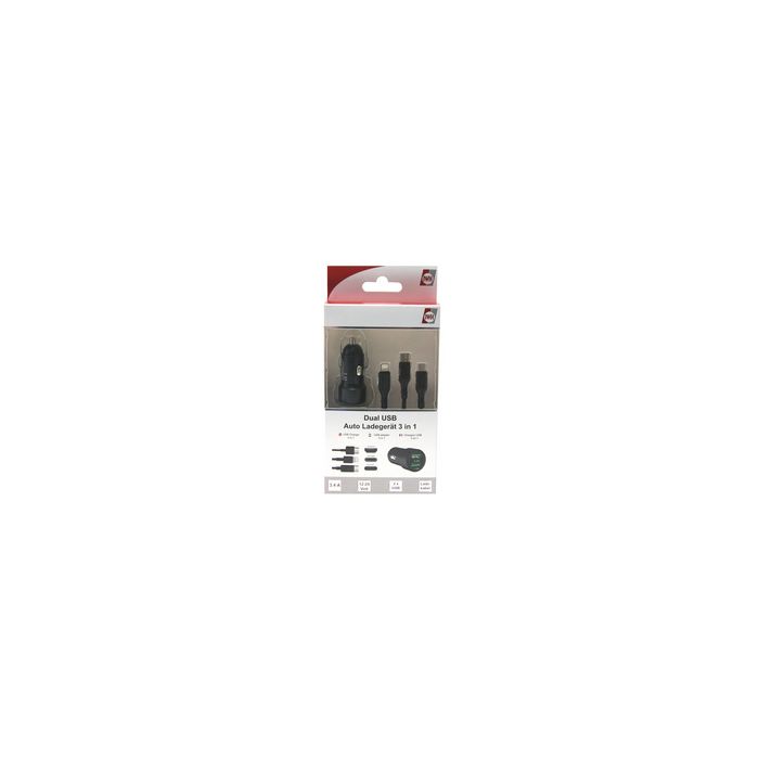IWH Chargeur USB pour voiture "3EN1", 12/24 V, noir