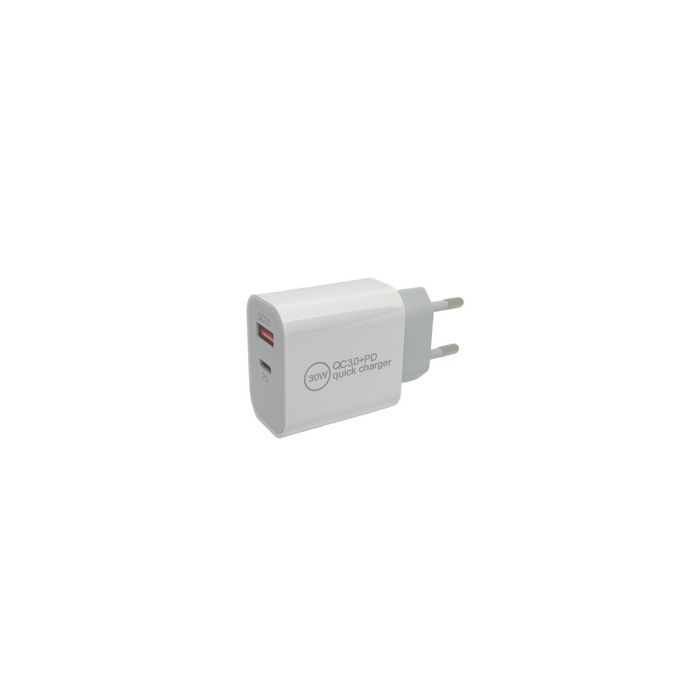 IWH Chargeur secteur USB-C, 1 USB-A / 1 USB-C, 30 W, blanc