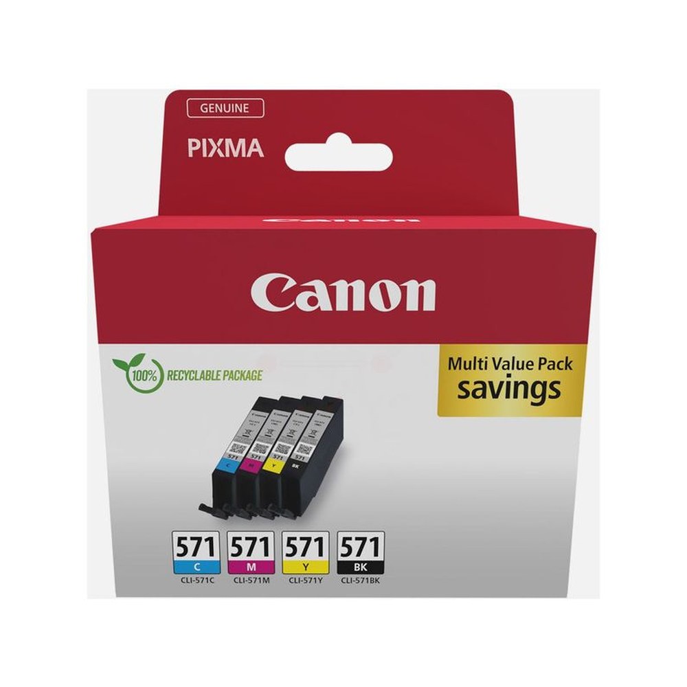 Cartouches d'origines Canon 0386C005 / CLI-571 - multipack 4 couleurs : noire, cyan, magenta, jaune