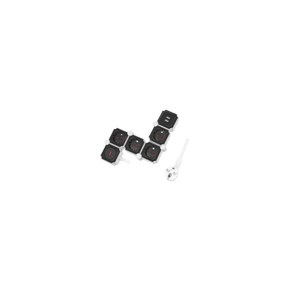 LogiLink Bloc multiprises flexible, avec 2x USB, noir/blanc