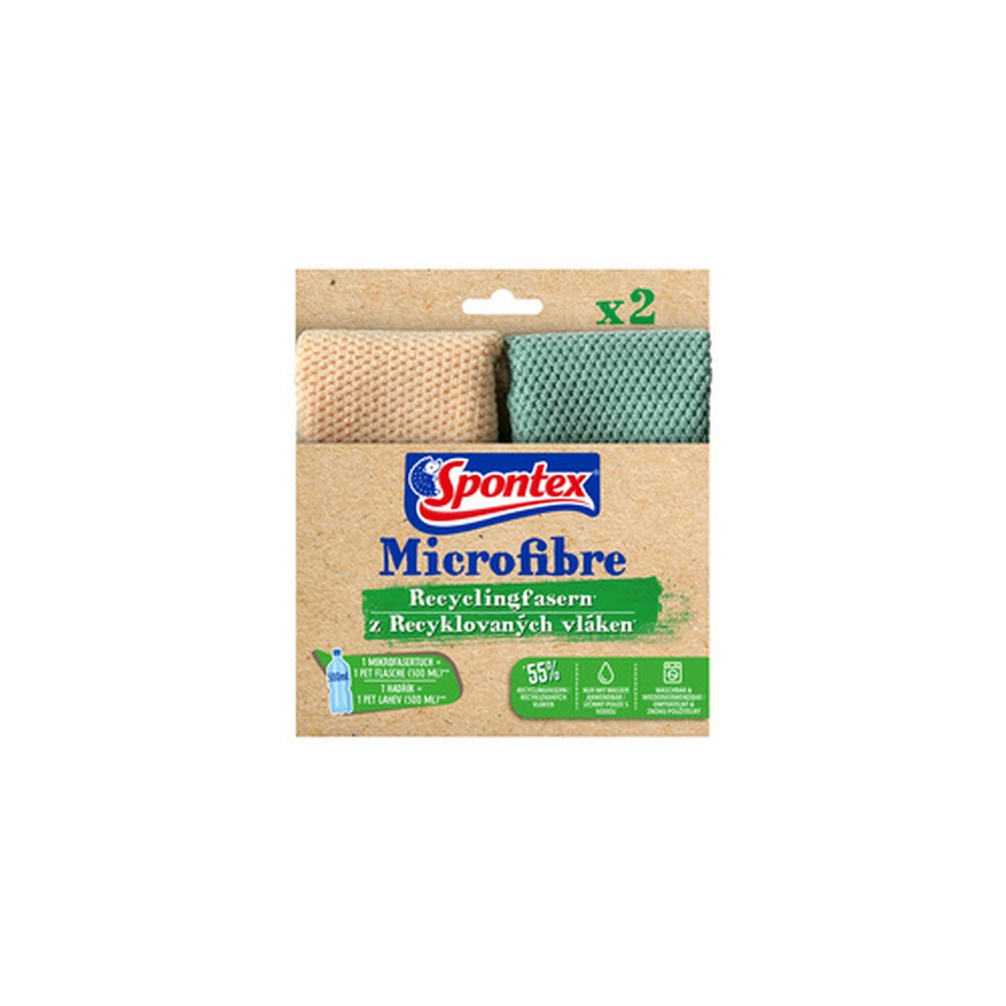 Spontex Chiffon microfibre en fibres recyclées, pack de 2