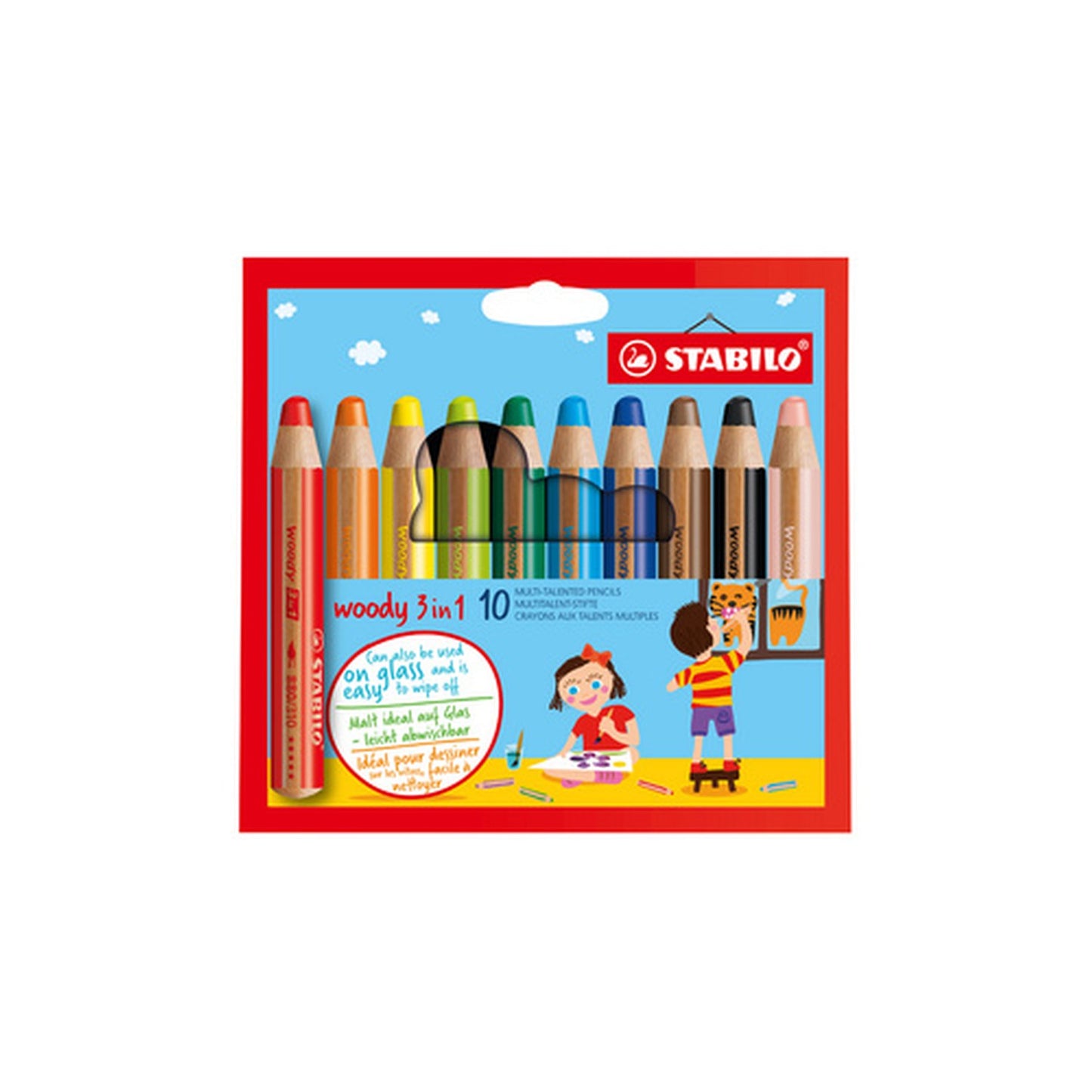 STABILO Crayon multi-talents woody 3 en 1, étui de 18 Pastel