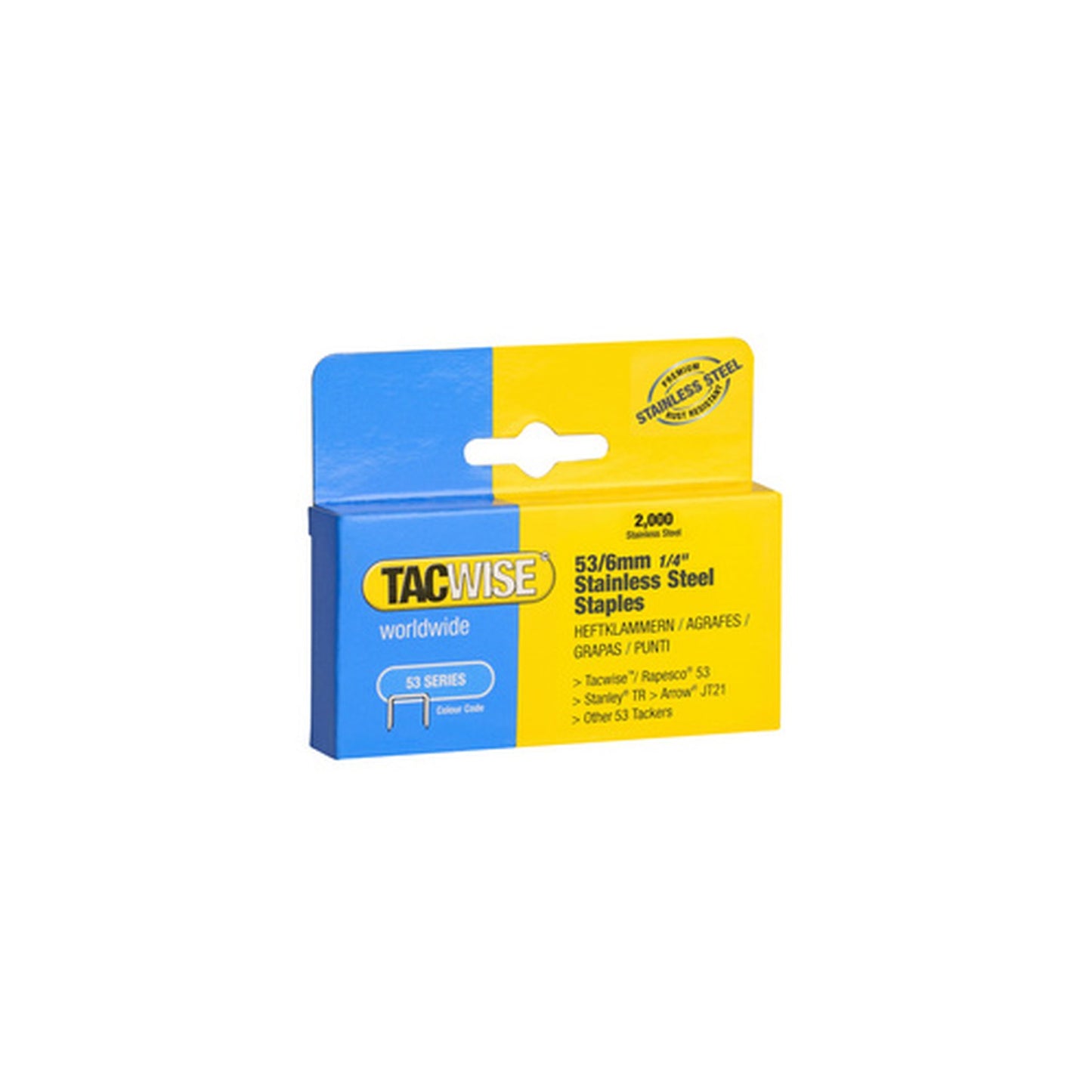 TACWISE Agrafes 53/8 mm, acier inoxydable, 2.000 pièces