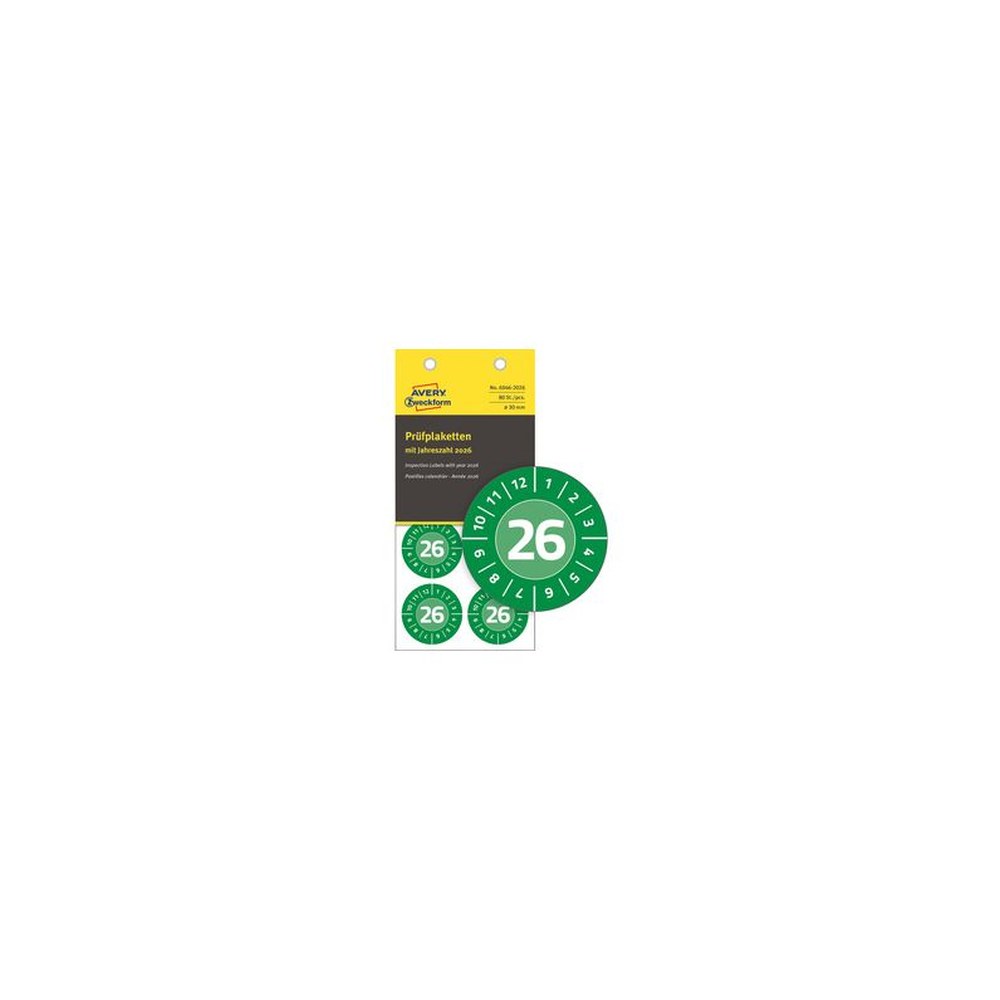 AVERY Zweckform Prüfplaketten, 2026, NoPeel, grün, 30 mm