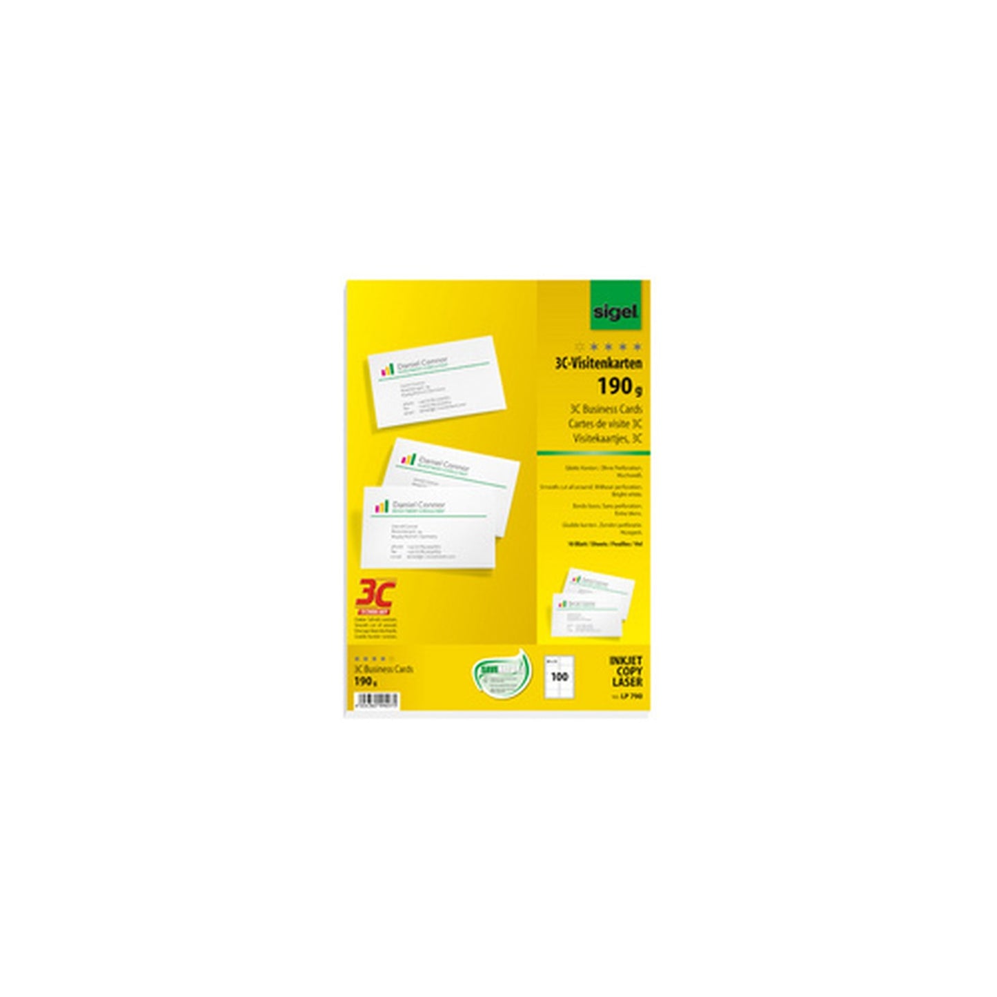 sigel Cartes de visite, 85 x 55 mm, 190g/m2, extra blanc