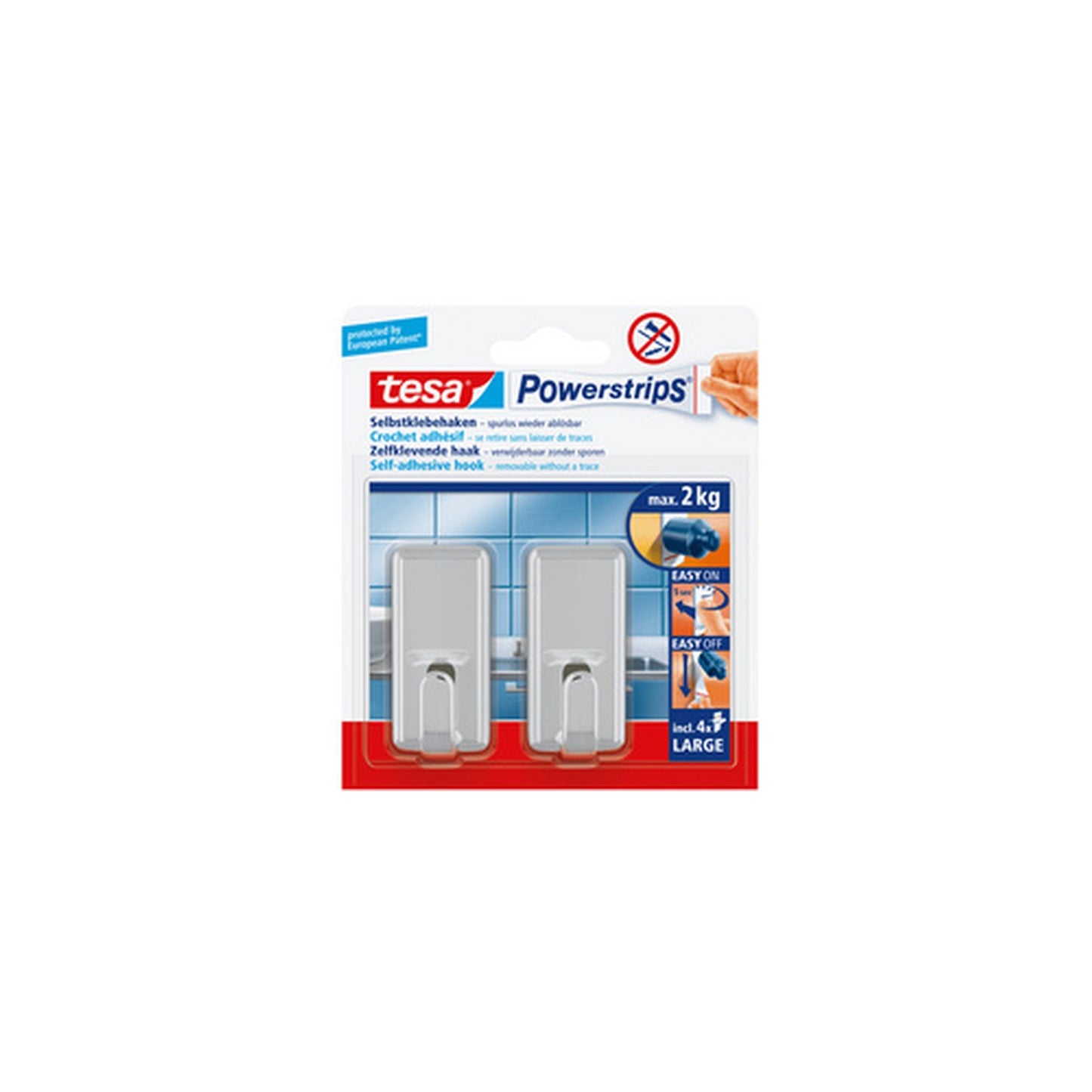 tesa Powerstrips Crochet adhésif LARGE classic, chromé