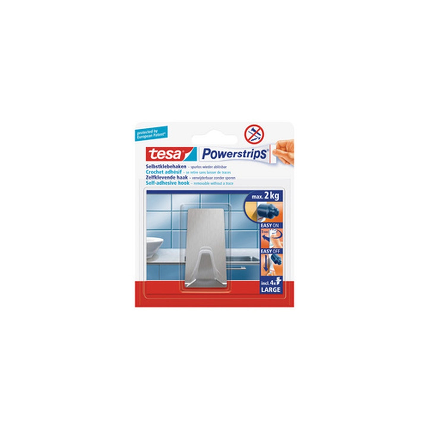 tesa Powerstrips Crochet adhésif LARGE, métal, rectangulaire
