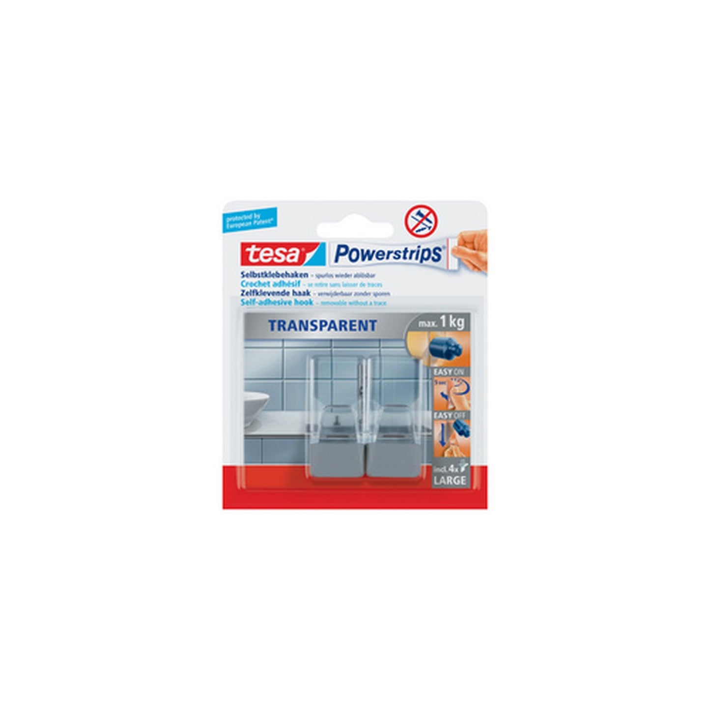 tesa Powerstrips Crochet adhésif LARGE, transparent / chrome