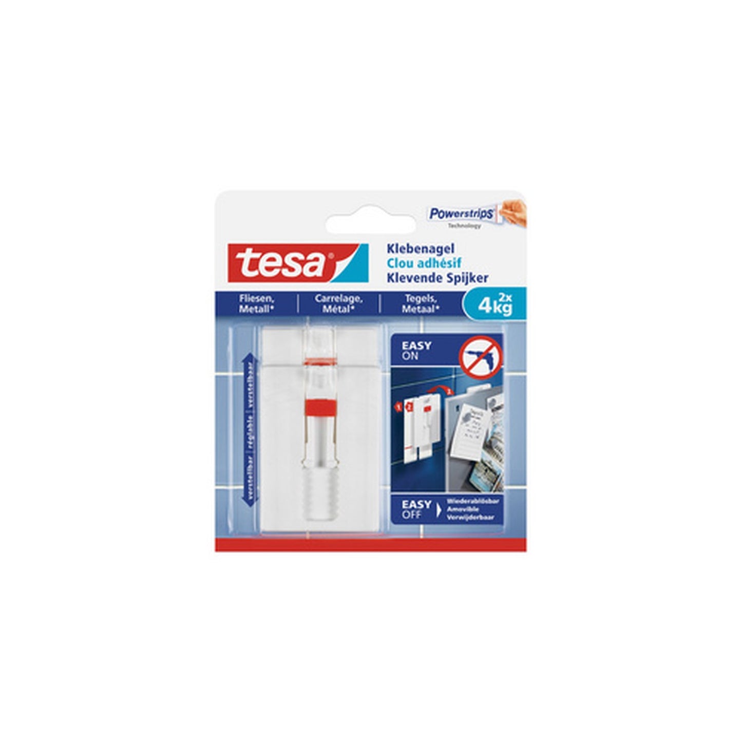 tesa Powerstrips Clou adhésif pour carrelage et métal, 4,0