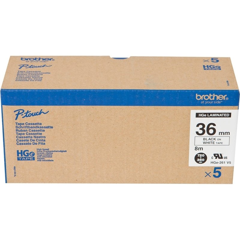Ruban cassette d'origine Brother HGE261V5 - multipack 5 couleurs : noir, blanc
