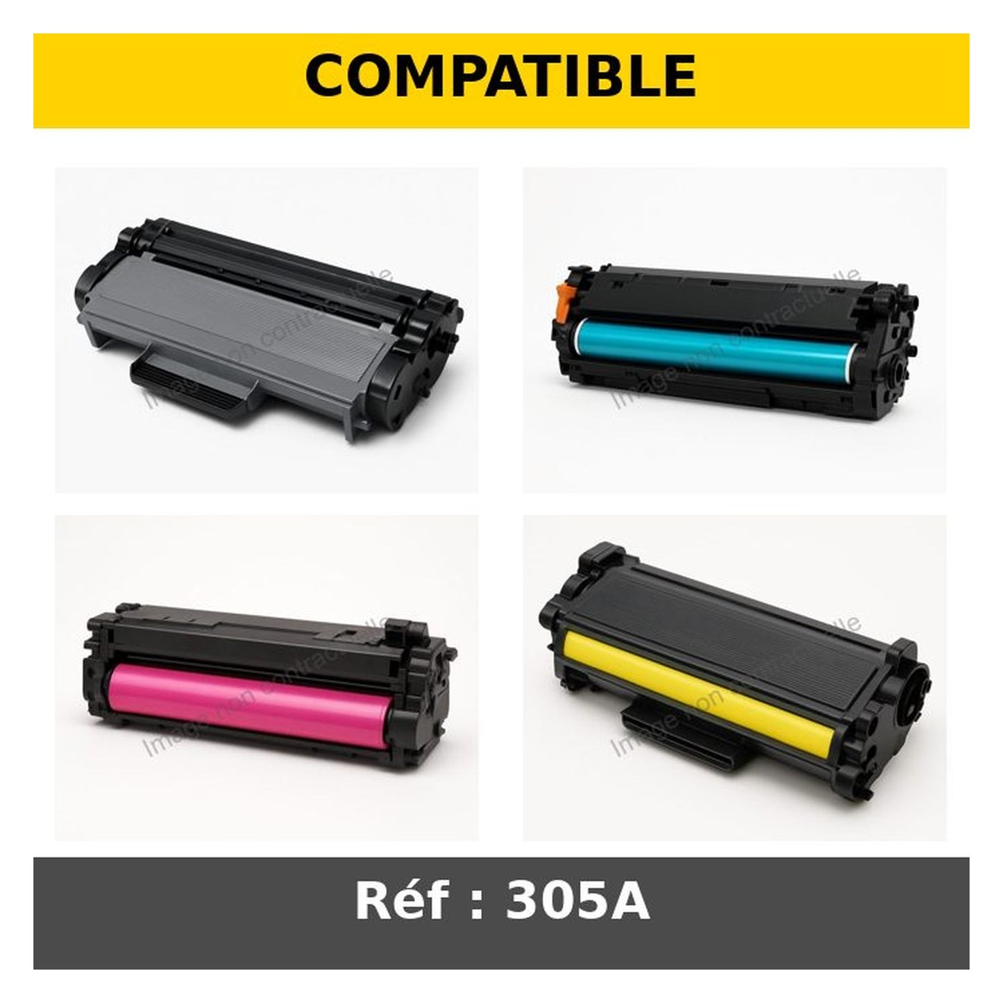Toners compatibles HP 305A - multipack 4 couleurs : noir, cyan, magenta, jaune