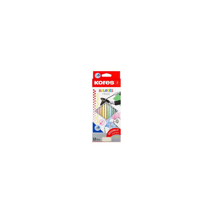 Kores Crayon de couleur "KOLORES Magik" effaçable,étui de 12