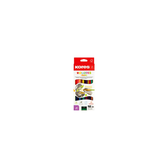 Kores Crayons de couleur "DUO", étui carton de 12 + taille-