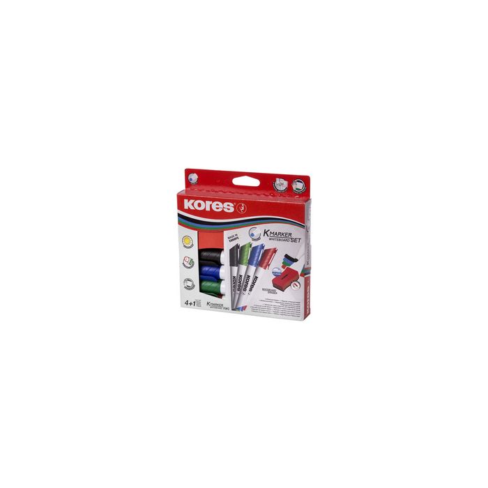 Kores Kit de marqueurs pour tableau blanc, 4 marqueurs +