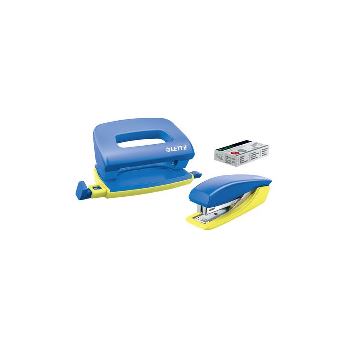 LEITZ Mini Heftgerät- & Locher-Set Urban Chic, blau