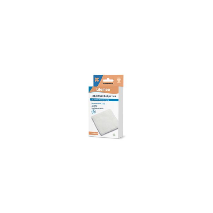 Lifemed Compresse de coton, 95 x 95 mm, blanc