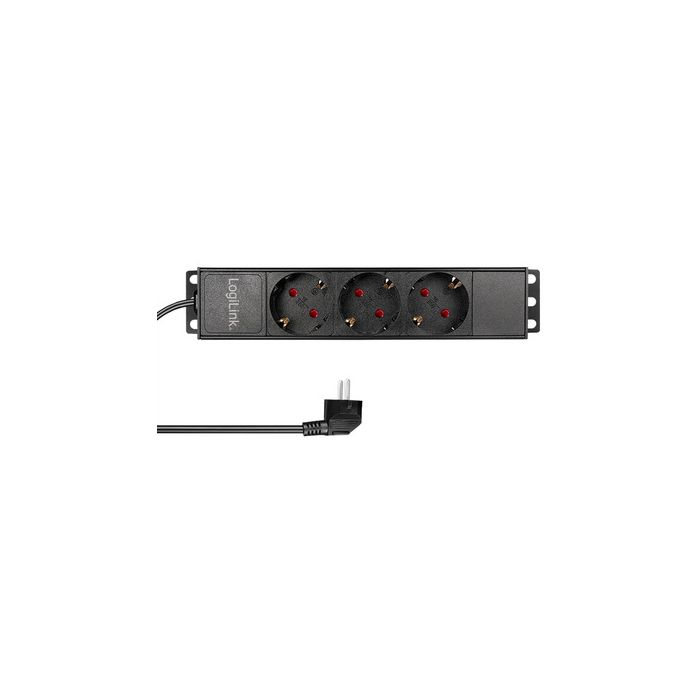 LogiLink 10" Steckdosenleiste, 3-fach, ohne Schalter,schwarz