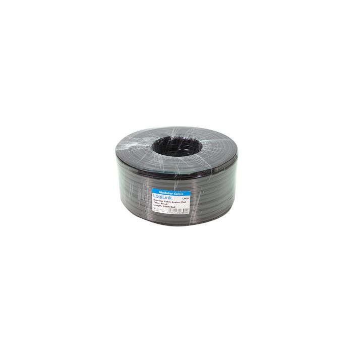 LogiLink Câble téléphonique, 100 m, 6 fils, plat, noir