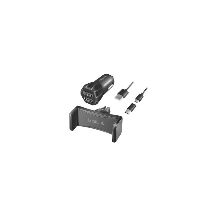 LogiLink Chargeur de voiture USB & support pour smartphone