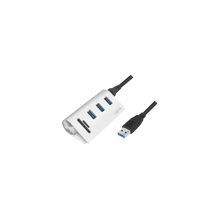 LogiLink Hub USB 3.0 + lecteur de carte, 3 ports, argenté