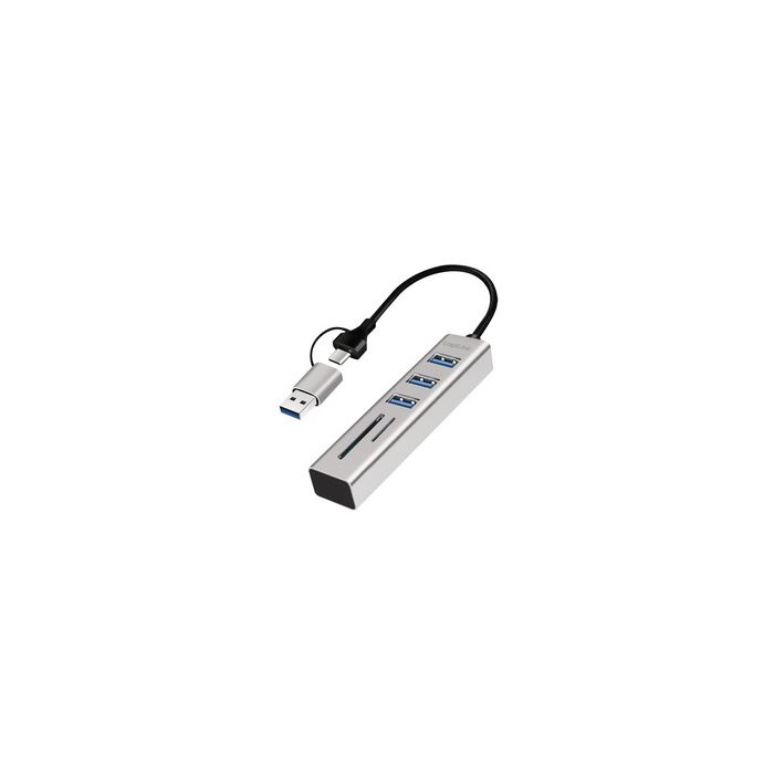 LogiLink Hub USB 3.0 avec lecteur de carte, 3 ports, argent